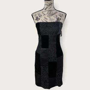 NWT A.B.S. Evening by Allen Schwartz strapless black lace velvet dress size 2
